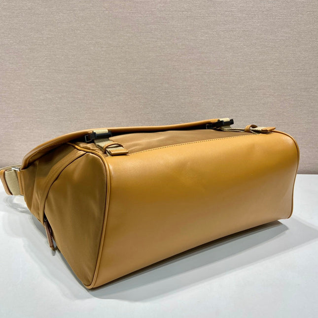 LARGE FLAP BAG 30 IN CIDER BROWN RE-NYLON AND CALFSKIN TRIM