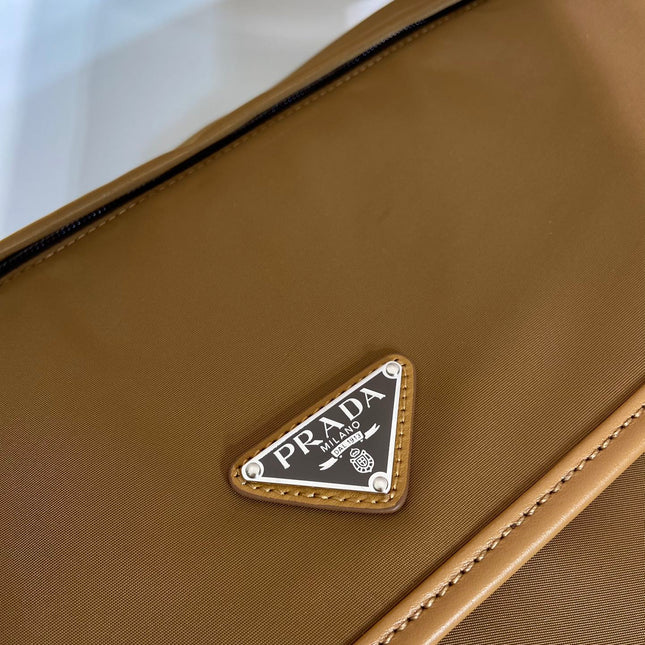 LARGE FLAP BAG 30 IN CIDER BROWN RE-NYLON AND CALFSKIN TRIM