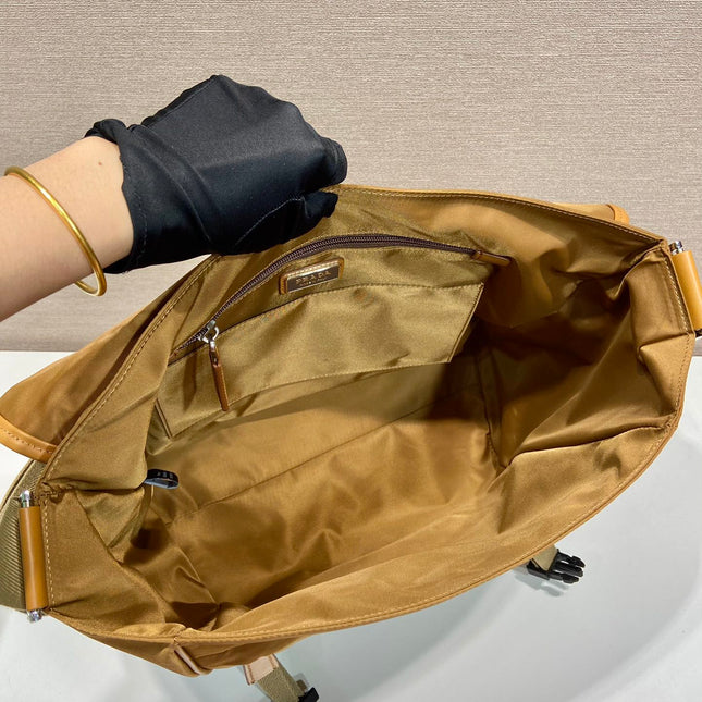 LARGE FLAP BAG 30 IN CIDER BROWN RE-NYLON AND CALFSKIN TRIM