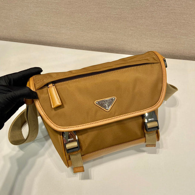 SMALL FLAP BAG 20 IN CIDER BROWN RE-NYLON AND CALFSKIN TRIM