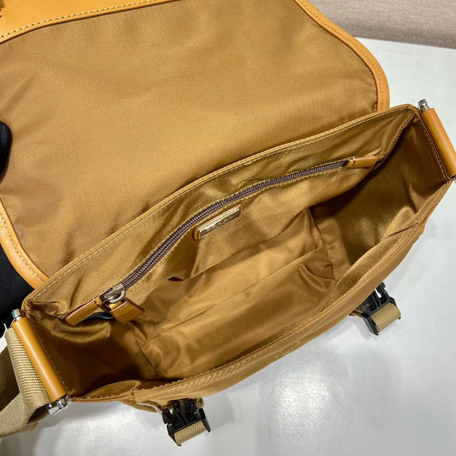 SMALL FLAP BAG 20 IN CIDER BROWN RE-NYLON AND CALFSKIN TRIM