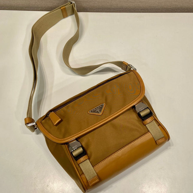 SMALL FLAP BAG 20 IN CIDER BROWN RE-NYLON AND CALFSKIN TRIM