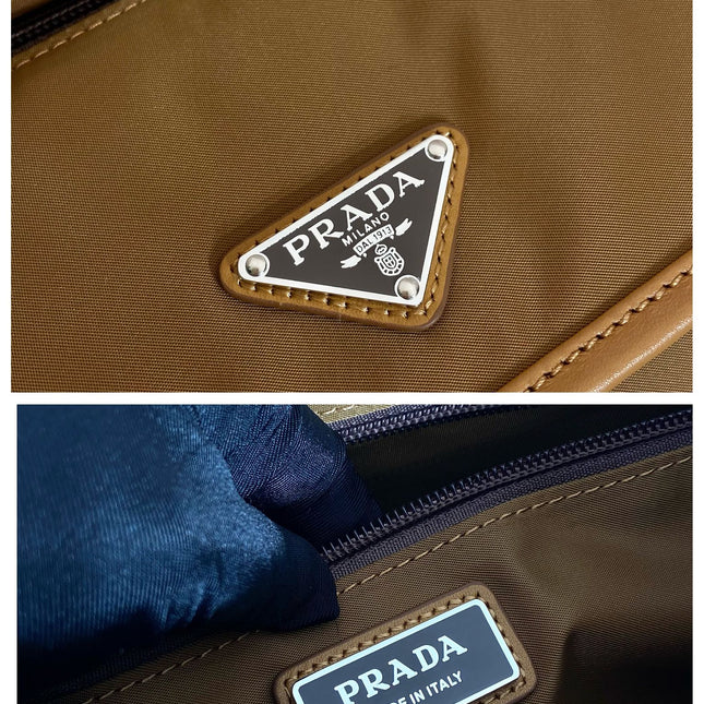 SMALL FLAP BAG 20 IN CIDER BROWN RE-NYLON AND CALFSKIN TRIM