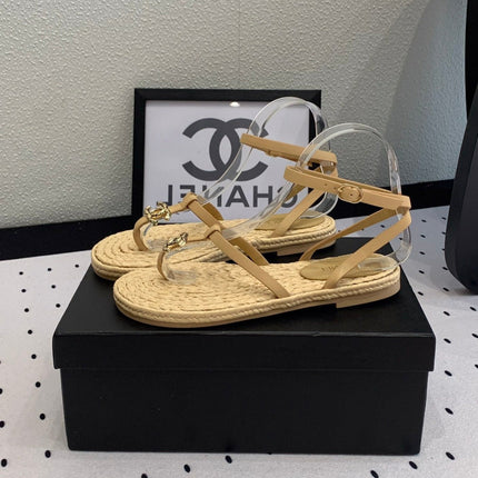 Double CC Vintage straw sandals replica designer shoe Tan sheepskin