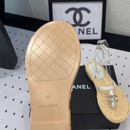 Double CC Vintage straw sandals replica designer shoe White Beige sheepskin