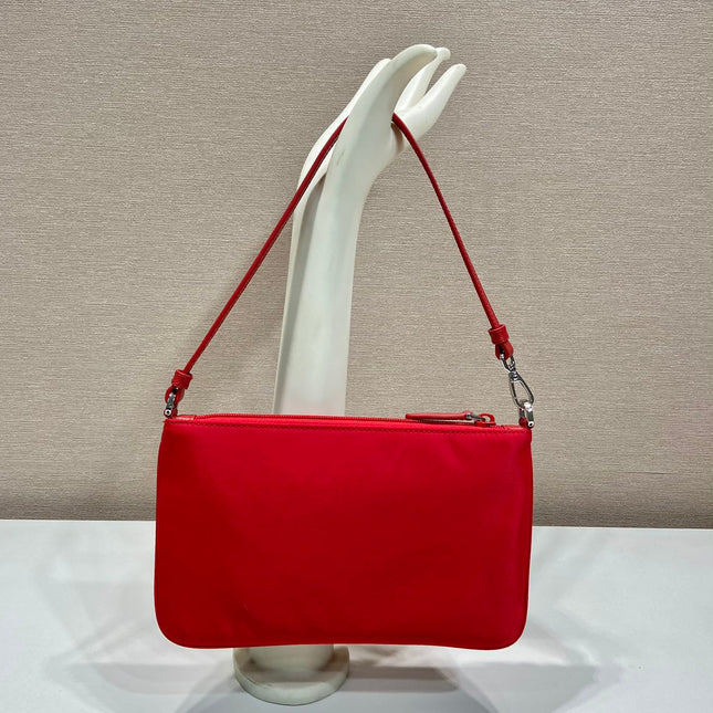 SHOULDER BAG 24 WITH TRIANGLE LOGO IN PASSION RED RE-NYLON FABRIC