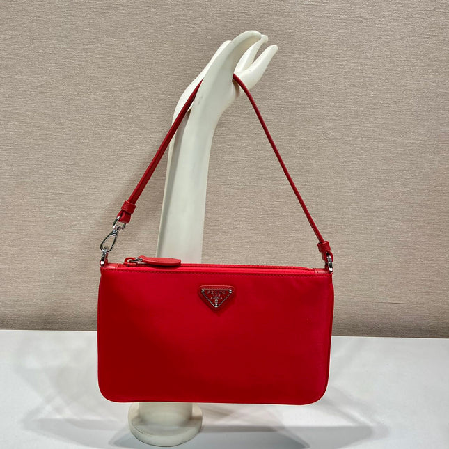 SHOULDER BAG 24 WITH TRIANGLE LOGO IN PASSION RED RE-NYLON FABRIC