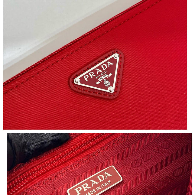 SHOULDER BAG 24 WITH TRIANGLE LOGO IN PASSION RED RE-NYLON FABRIC