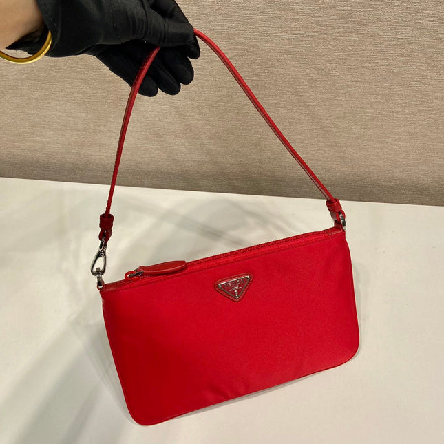 SHOULDER BAG 24 WITH TRIANGLE LOGO IN PASSION RED RE-NYLON FABRIC