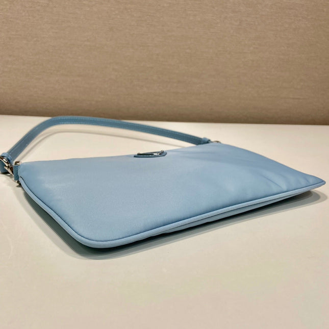 SHOULDER BAG 24 WITH TRIANGLE LOGO IN SKY BLUE RE-NYLON FABRIC