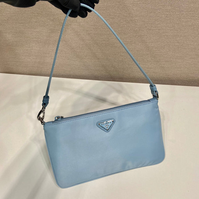SHOULDER BAG 24 WITH TRIANGLE LOGO IN SKY BLUE RE-NYLON FABRIC