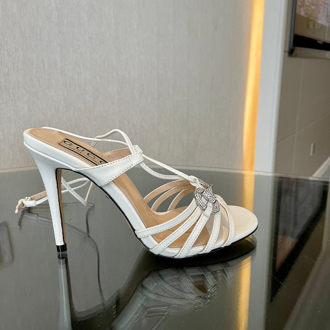 GG CRYSTAL HORSEBIT SANDAL CREAMY WHITE LAMBSKIN