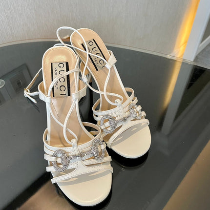 GG CRYSTAL HORSEBIT SANDAL CREAMY WHITE LAMBSKIN