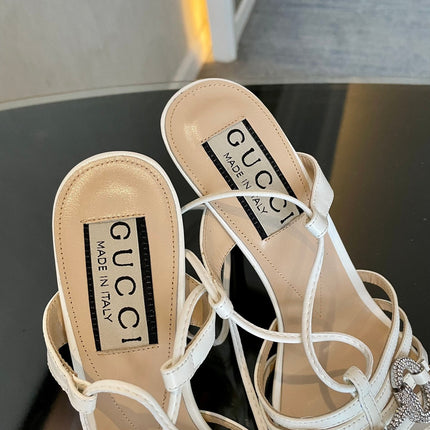 GG CRYSTAL HORSEBIT SANDAL CREAMY WHITE LAMBSKIN