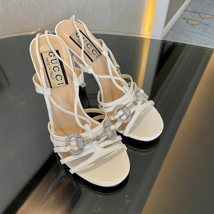 GG CRYSTAL HORSEBIT SANDAL CREAMY WHITE LAMBSKIN