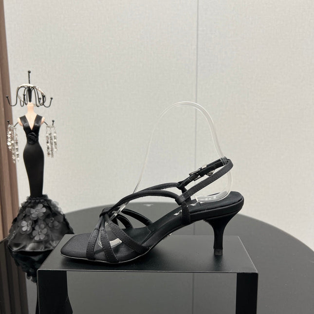PRA HEELED SANDALS BLACK SATIN