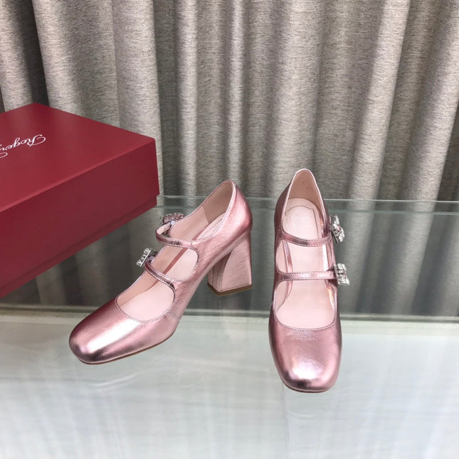 LP ROGER VIVIER SANDAL METALLIC PINK LEATHER