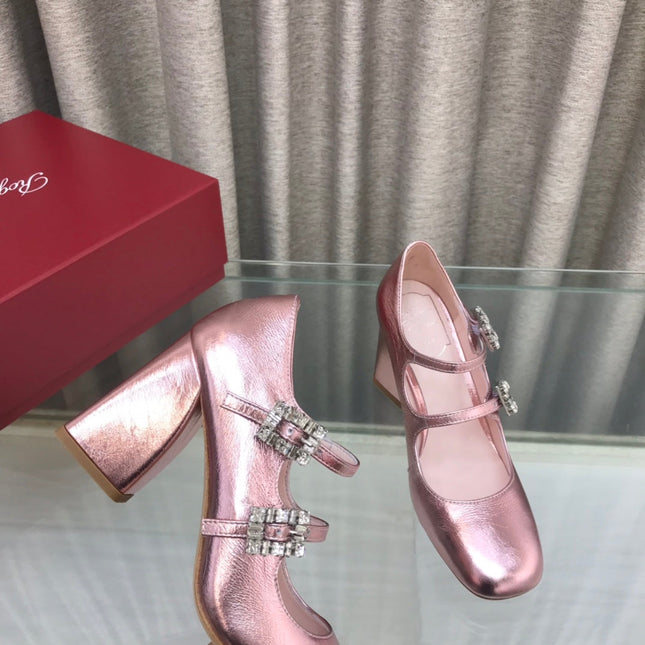 LP ROGER VIVIER SANDAL METALLIC PINK LEATHER