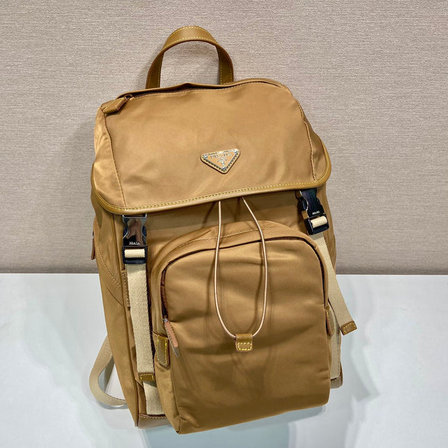 BACKPACK 45 IN CIDER BROWN RE-NYLON AND CALFSKIN TRIM