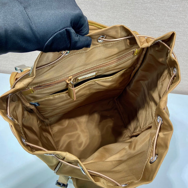 BACKPACK 45 IN CIDER BROWN RE-NYLON AND CALFSKIN TRIM