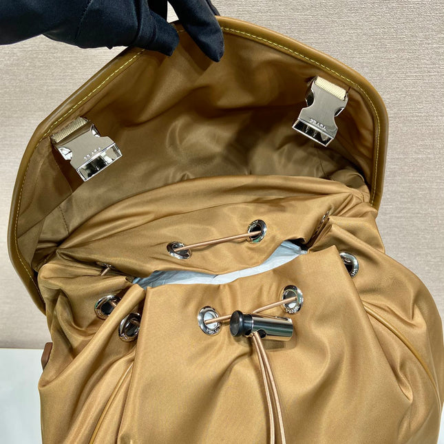 BACKPACK 45 IN CIDER BROWN RE-NYLON AND CALFSKIN TRIM