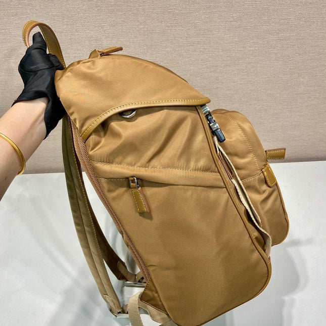 BACKPACK 45 IN CIDER BROWN RE-NYLON AND CALFSKIN TRIM