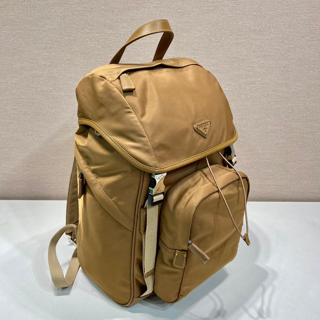 BACKPACK 45 IN CIDER BROWN RE-NYLON AND CALFSKIN TRIM