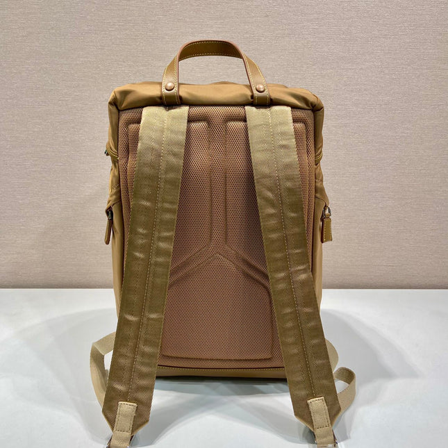 BACKPACK 45 IN CIDER BROWN RE-NYLON AND CALFSKIN TRIM