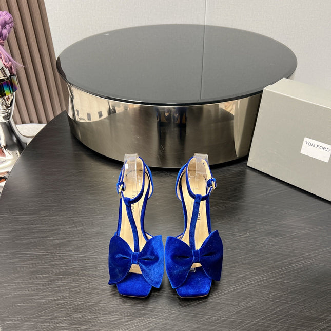 HIGH HEEL 10 SANDAL IN COBALT BLUE VELVET WITH BOW