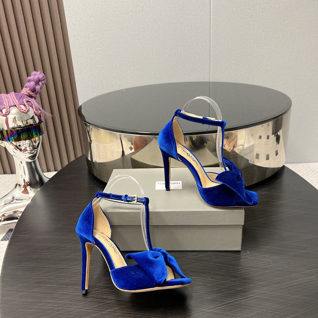 HIGH HEEL 10 SANDAL IN COBALT BLUE VELVET WITH BOW