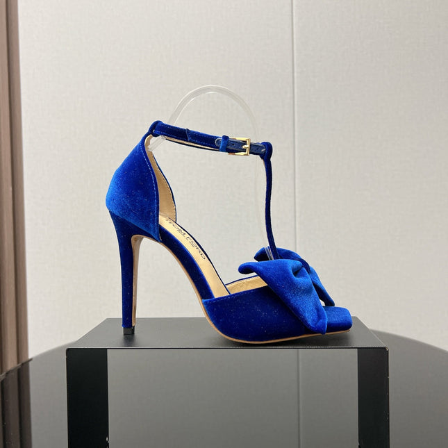 HIGH HEEL 10 SANDAL IN COBALT BLUE VELVET WITH BOW