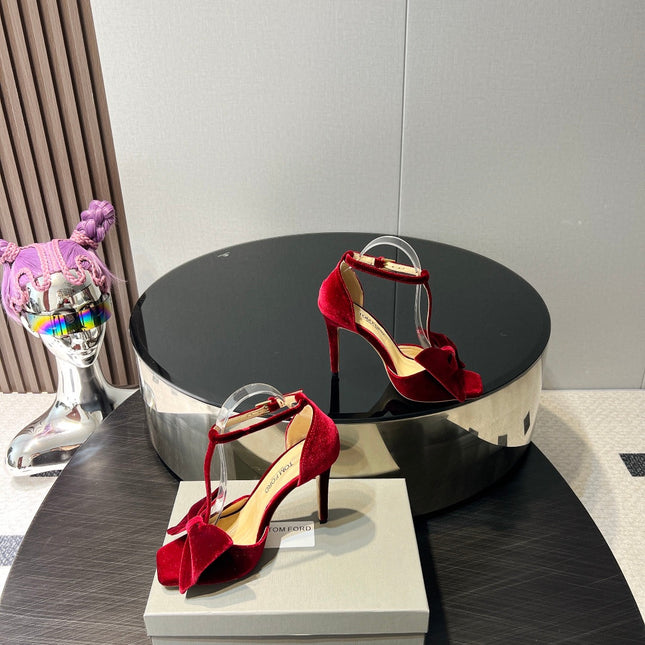 HIGH HEEL 10 SANDAL IN CRIMSON RED VELVET WITH BOW