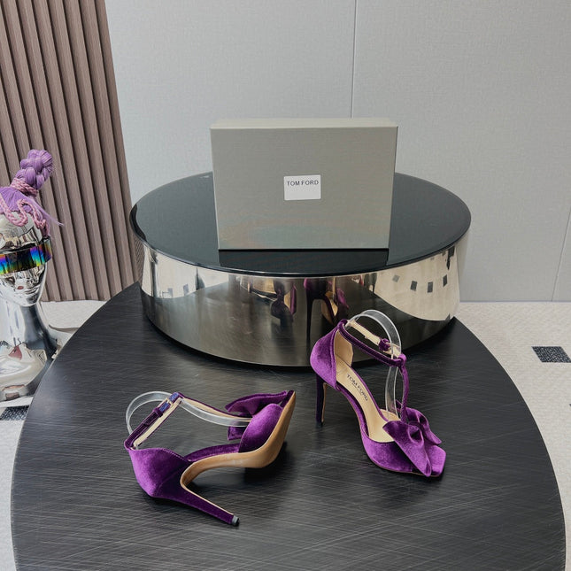 HIGH HEEL 10 SANDAL IN WINE PURPLE VELVET WITH BOW