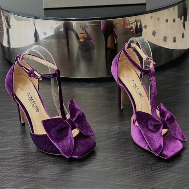 HIGH HEEL 10 SANDAL IN WINE PURPLE VELVET WITH BOW