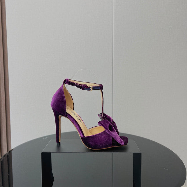 HIGH HEEL 10 SANDAL IN WINE PURPLE VELVET WITH BOW