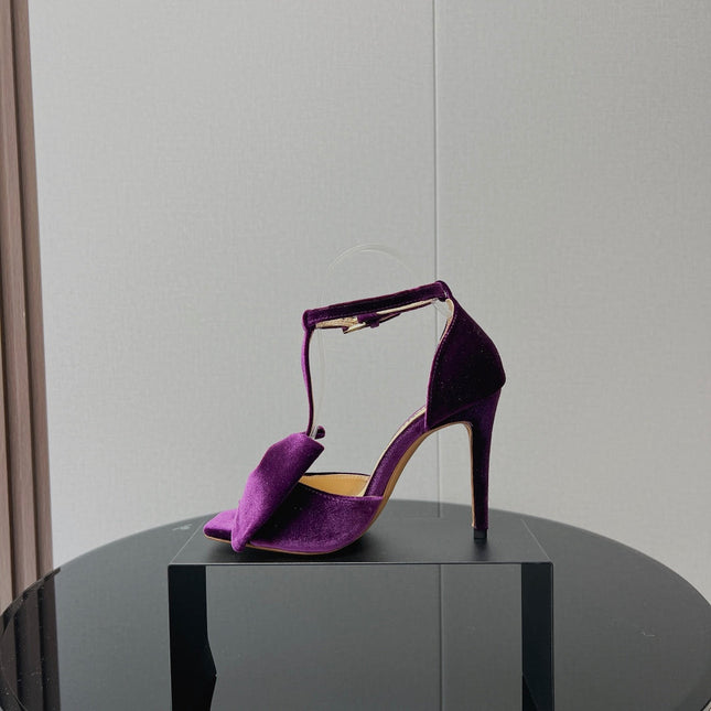 HIGH HEEL 10 SANDAL IN WINE PURPLE VELVET WITH BOW