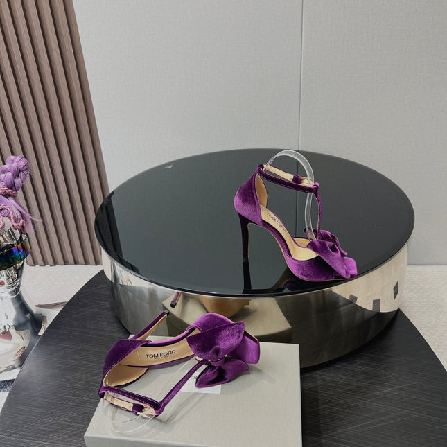 HIGH HEEL 10 SANDAL IN WINE PURPLE VELVET WITH BOW