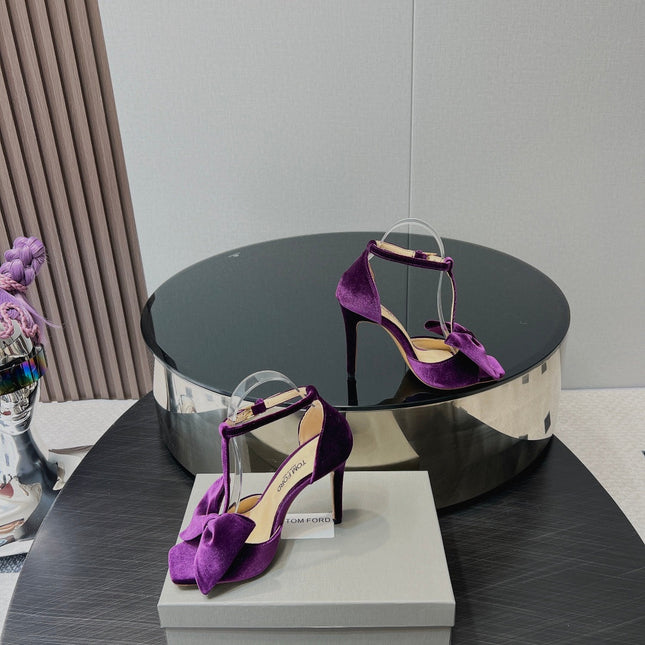 HIGH HEEL 10 SANDAL IN WINE PURPLE VELVET WITH BOW