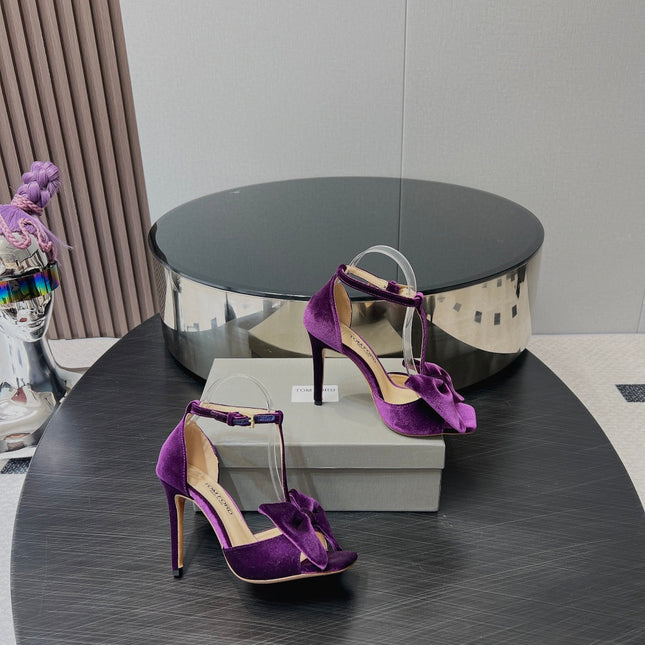 HIGH HEEL 10 SANDAL IN WINE PURPLE VELVET WITH BOW