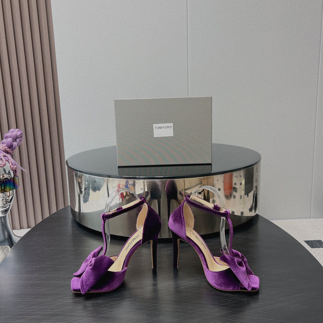 HIGH HEEL 10 SANDAL IN WINE PURPLE VELVET WITH BOW