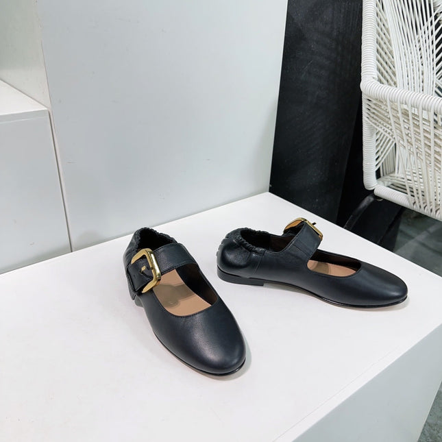 ASTAIRE MARY-JANE BALLERINA IN BLACK CALFSKIN