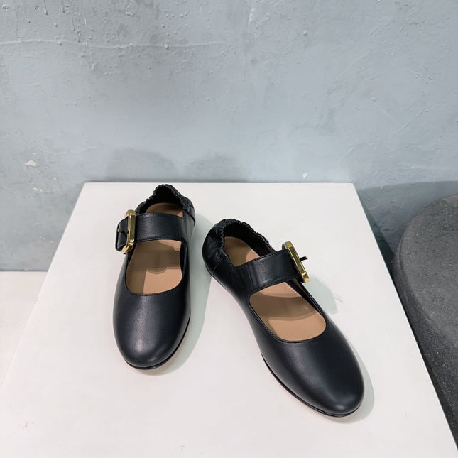 ASTAIRE MARY-JANE BALLERINA IN BLACK CALFSKIN