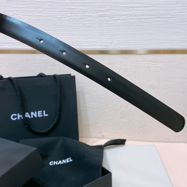 CC BELT 20MM IN BLACK CALFSKIN GOLD HARDWARE ATTACH PEARLS