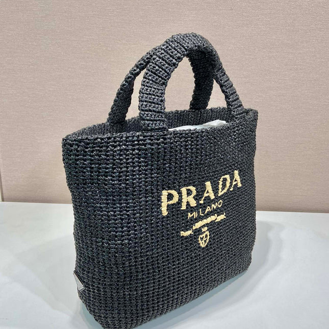 LARGE CROCHET TOTE BAG 47 IN BLACK MIX YELLOW RAFFIA