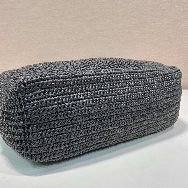 LARGE CROCHET TOTE BAG 47 IN BLACK MIX YELLOW RAFFIA