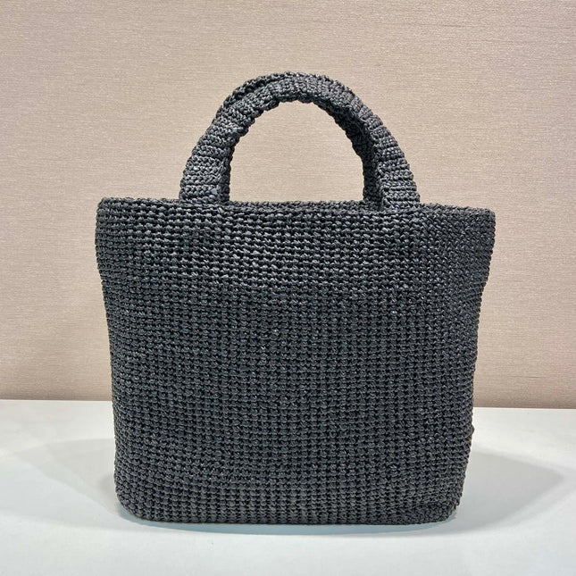 LARGE CROCHET TOTE BAG 47 IN BLACK MIX YELLOW RAFFIA