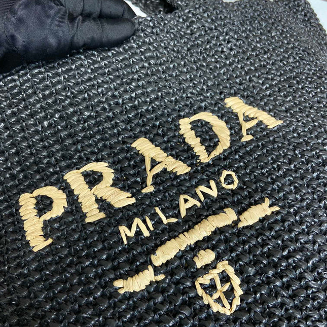 LARGE CROCHET TOTE BAG 47 IN BLACK MIX YELLOW RAFFIA