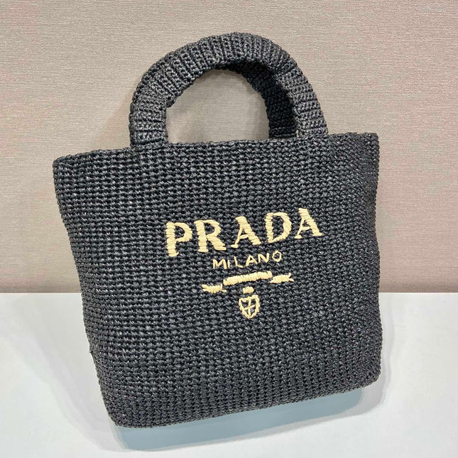 LARGE CROCHET TOTE BAG 47 IN BLACK MIX YELLOW RAFFIA