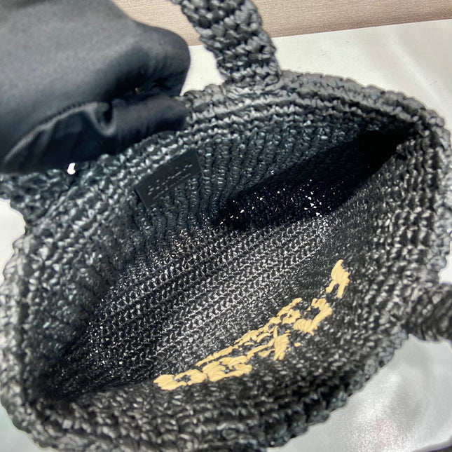 SMALL CROCHET TOTE BAG 24 IN BLACK MIX YELLOW RAFFIA