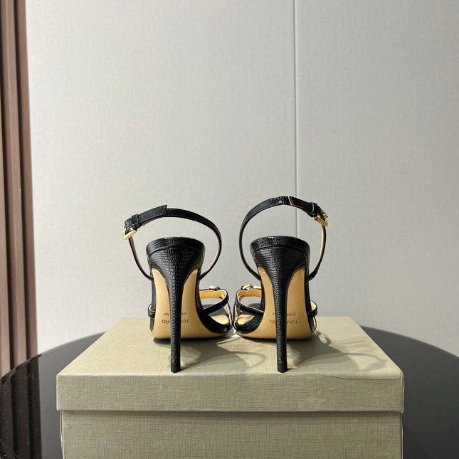 PADLOCK HIGH HEELS 10 CM IN BLACK LAMBSKIN